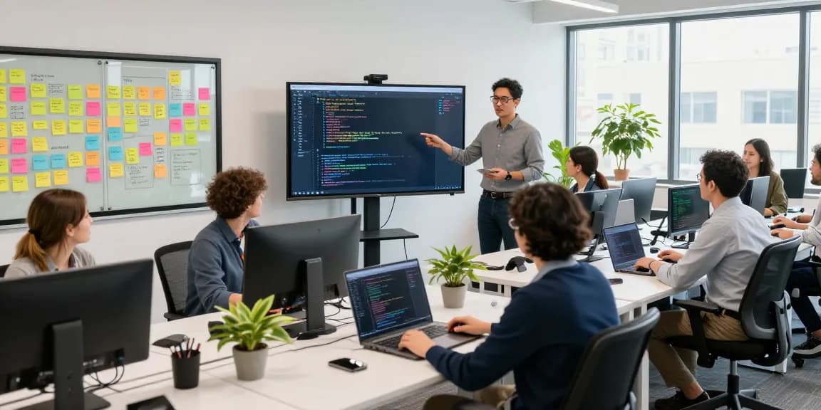 Developers collaborating at WPS Official Website workspace, showcasing interactive technology and teamwork