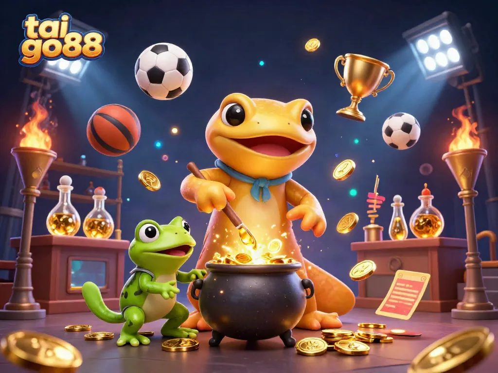 Experience the excitement of tai go88 with a golden salamander alchemist transforming metals into treasures in a vibrant casino scene.