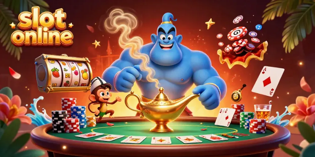 Experience the thrill of winning with slot online in this vibrant 3D casino scene filled with magical elements.