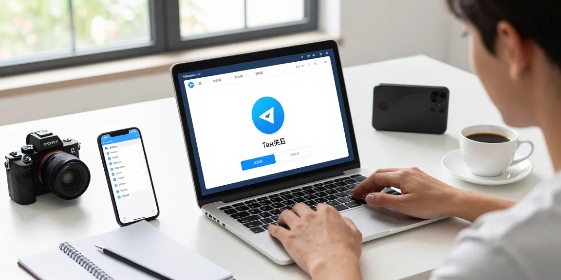 Setting up Telegram Chinese language on a laptop in a modern workspace