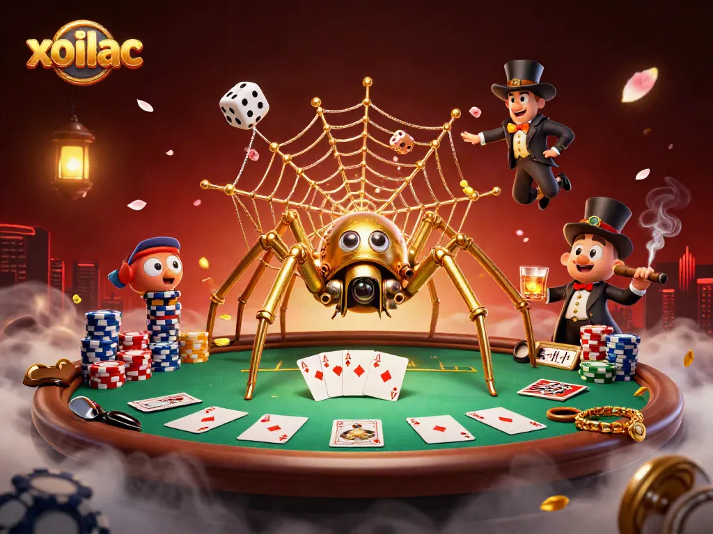 Xoilac showcases an intricate web of poker chips and golden chains, capturing gamers' attention.