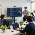 Developers collaborating at WPS Official Website workspace, showcasing interactive technology and teamwork